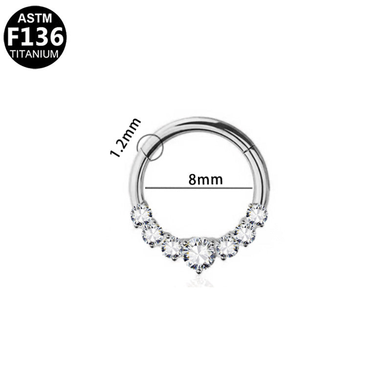 ASTM F136 Titanium 16G Hinged Segment Clicker CZ 5-Gem Graduated Cluster Hypoallergenic Piercing Jewelry