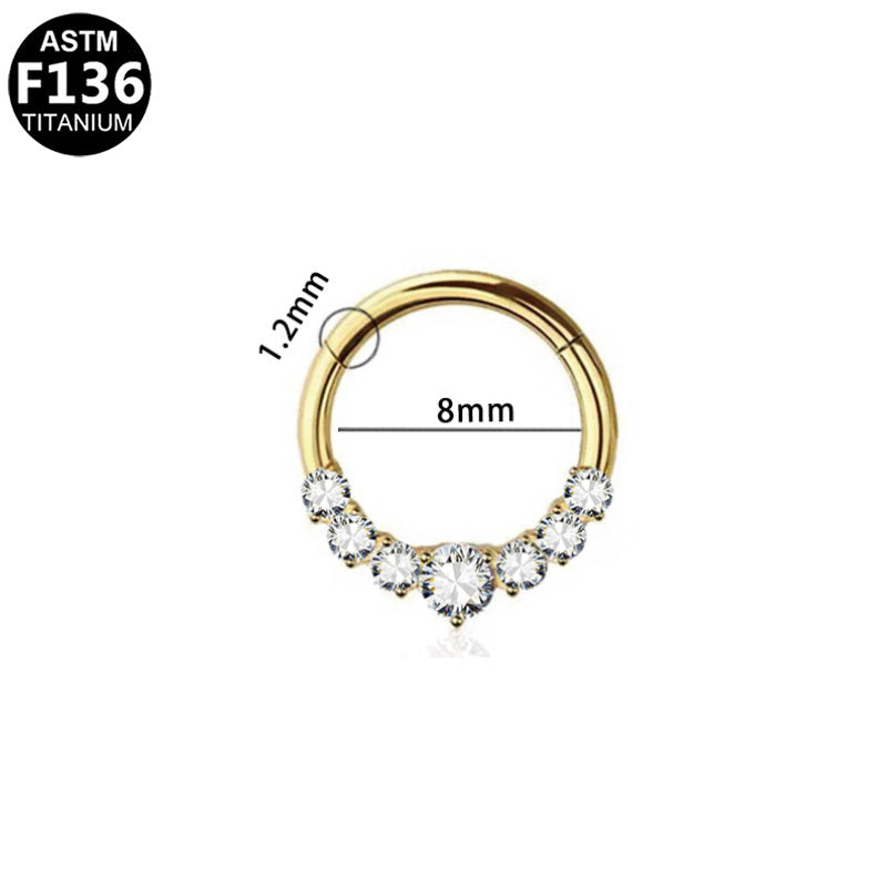 ASTM F136 Titanium 16G Hinged Segment Clicker CZ 5-Gem Graduated Cluster Hypoallergenic Piercing Jewelry