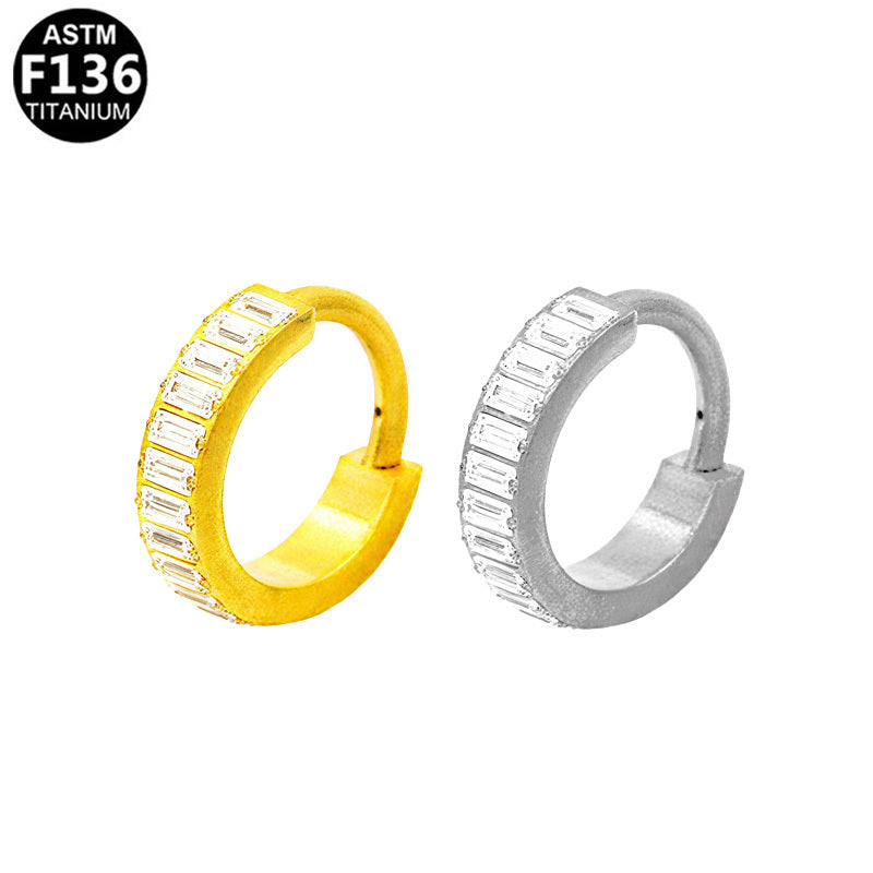 ASTM F136 Titanium 16G Baguette-cut CZ Pave Septum Clicker Hinged Segment Ring Hypoallergenic Piercing Jewelry