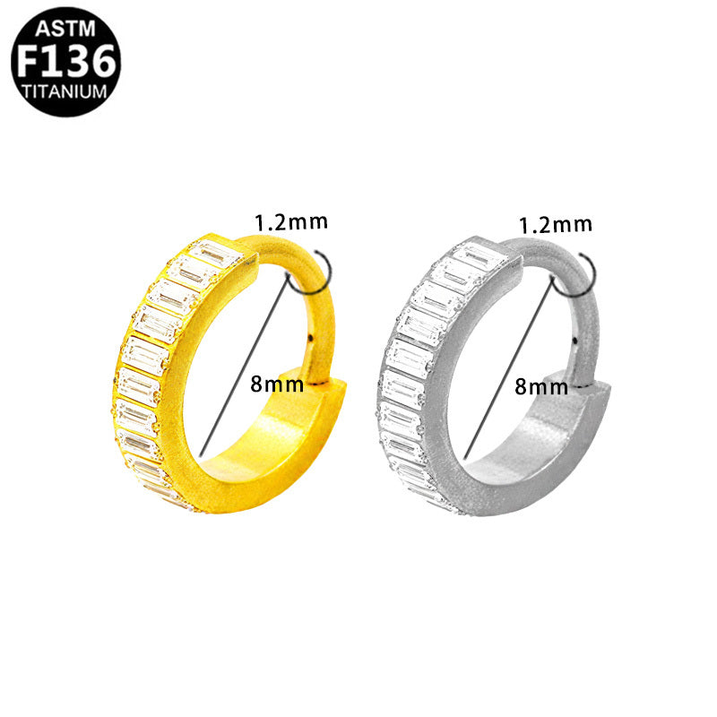 ASTM F136 Titanium 16G Baguette-cut CZ Pave Septum Clicker Hinged Segment Ring Hypoallergenic Piercing Jewelry