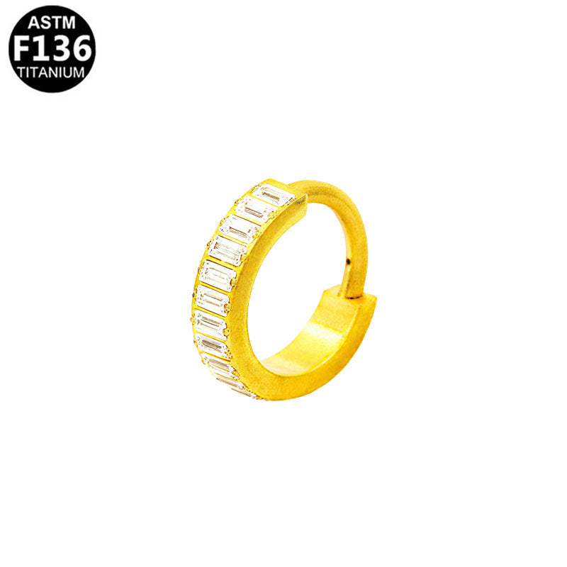ASTM F136 Titanium 16G Baguette-cut CZ Pave Septum Clicker Hinged Segment Ring Hypoallergenic Piercing Jewelry