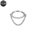 ASTM F136 Titanium 16G CZ Pave Bar & Dangle Chain Helix Conch Hinged Segment Ring Hypoallergenic Piercing Jewelry