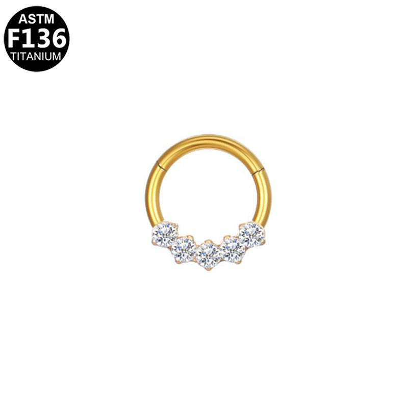 ASTM F136 Titanium 16G 5-Stone CZ Cluster Septum Daith Clicker Hinged Segment Ring Hypoallergenic Piercing Jewelry