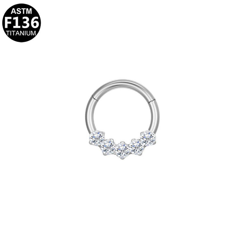 ASTM F136 Titanium 16G 5-Stone CZ Cluster Septum Daith Clicker Hinged Segment Ring Hypoallergenic Piercing Jewelry