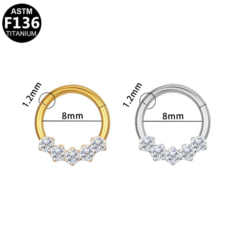 ASTM F136 Titanium 16G 5-Stone CZ Cluster Septum Daith Clicker Hinged Segment Ring Hypoallergenic Piercing Jewelry