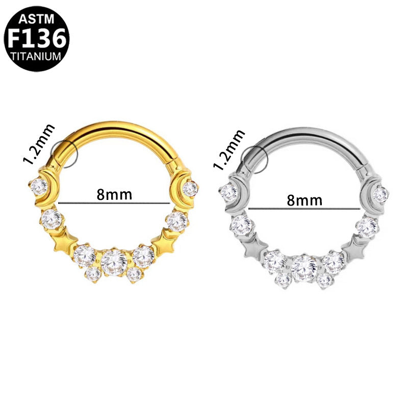 ASTM F136 Titanium 16G  Celestial Moon & Star CZ Cluster Septum Daith Clicker Ring Hypoallergenic Piercing Jewelry