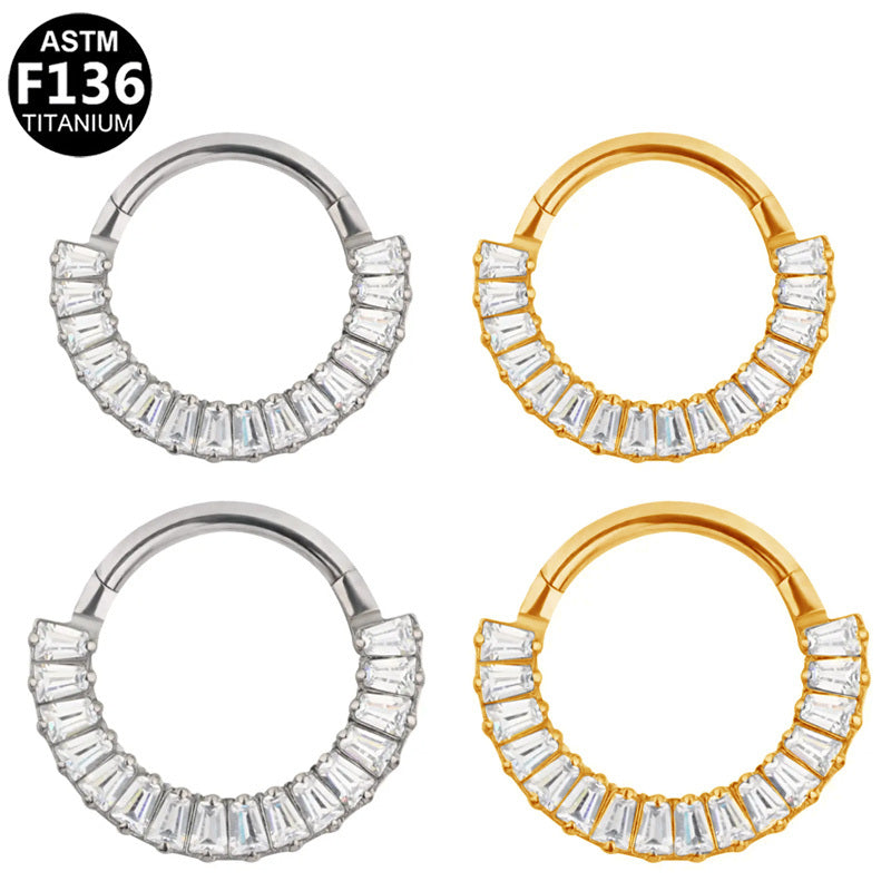 ASTM F136 Titanium 16G Baguette Radiance Septum & Daith Clicker Hypoallergenic Piercing Jewelry
