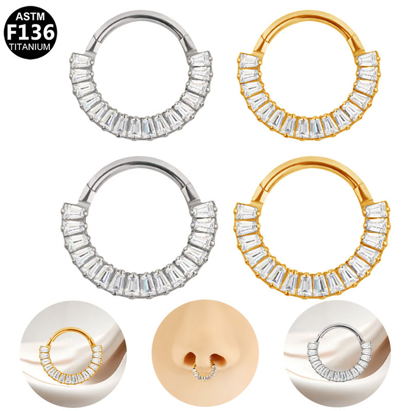 ASTM F136 Titanium 16G Baguette Radiance Septum & Daith Clicker Hypoallergenic Piercing Jewelry