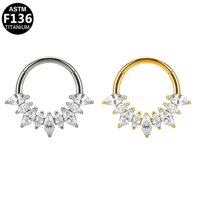 ASTM F136 Titanium 16G Celestial Marquise Septum & Daith Clicker Hoop Hypoallergenic Piercing Jewelry