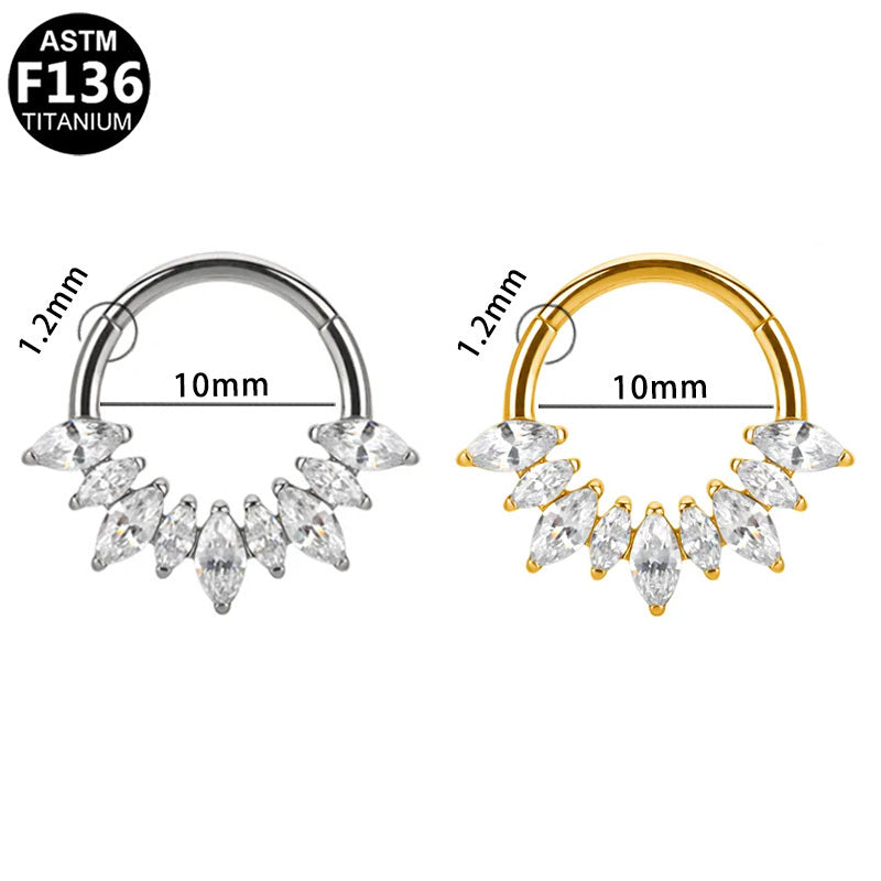 ASTM F136 Titanium 16G Celestial Marquise Septum & Daith Clicker Hoop Hypoallergenic Piercing Jewelry