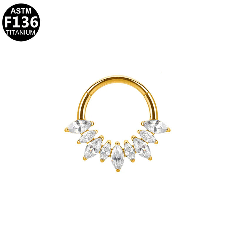 ASTM F136 Titanium 16G Celestial Marquise Septum & Daith Clicker Hoop Hypoallergenic Piercing Jewelry