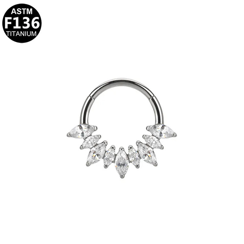 ASTM F136 Titanium 16G Celestial Marquise Septum & Daith Clicker Hoop Hypoallergenic Piercing Jewelry