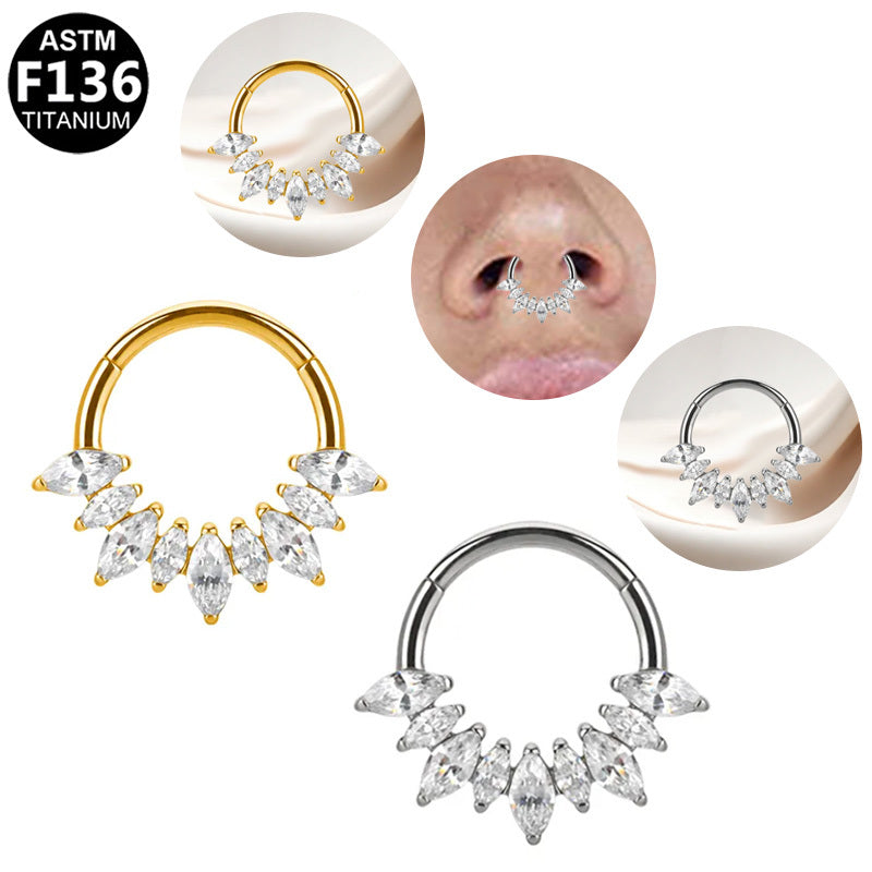 ASTM F136 Titanium 16G Celestial Marquise Septum & Daith Clicker Hoop Hypoallergenic Piercing Jewelry