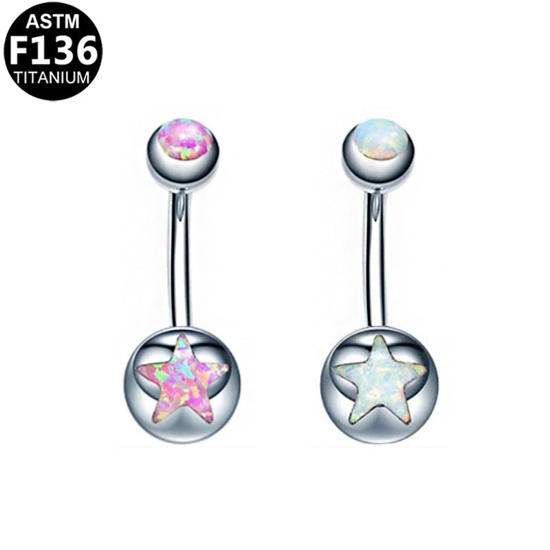 ASTM F136 Titanium 14G Stellar Opal Internal Thread Belly Button Ring Hypoallergenic Piercing Jewelry