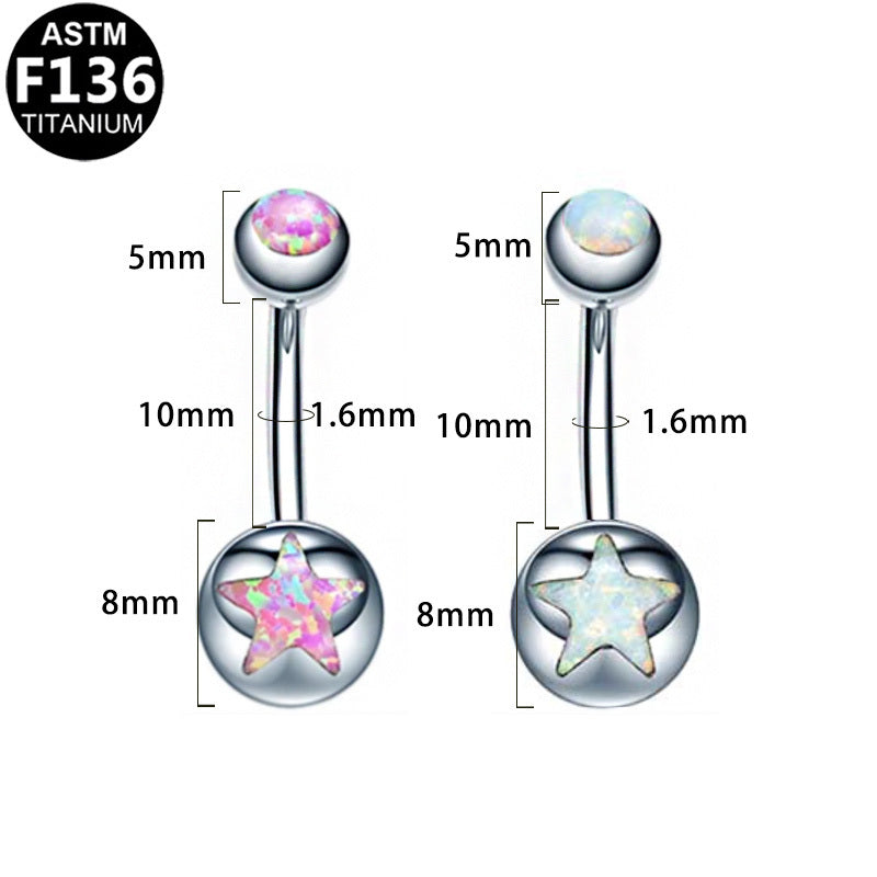 ASTM F136 Titanium 14G Stellar Opal Internal Thread Belly Button Ring Hypoallergenic Piercing Jewelry