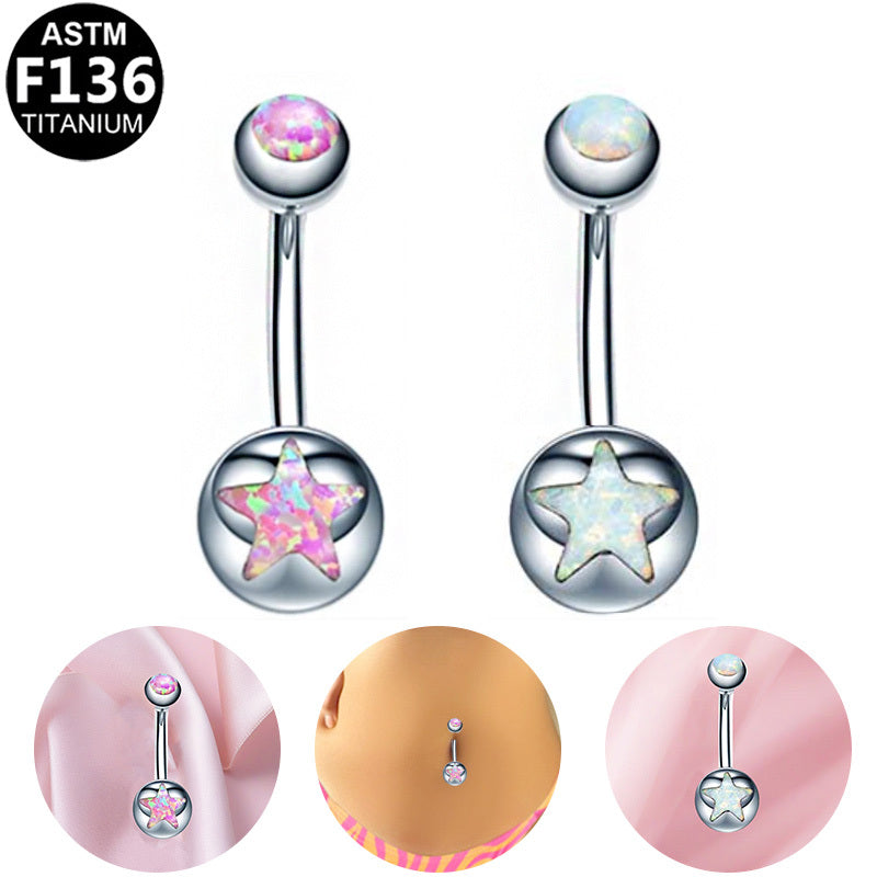 ASTM F136 Titanium 14G Stellar Opal Internal Thread Belly Button Ring Hypoallergenic Piercing Jewelry