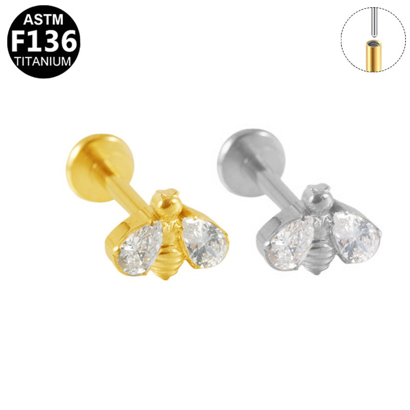 ASTM F136 Titanium 16G Bee CZ Threadless Labret 16G 8mm Cartilage Tragus Hypoallergenic Piercing Jewelry