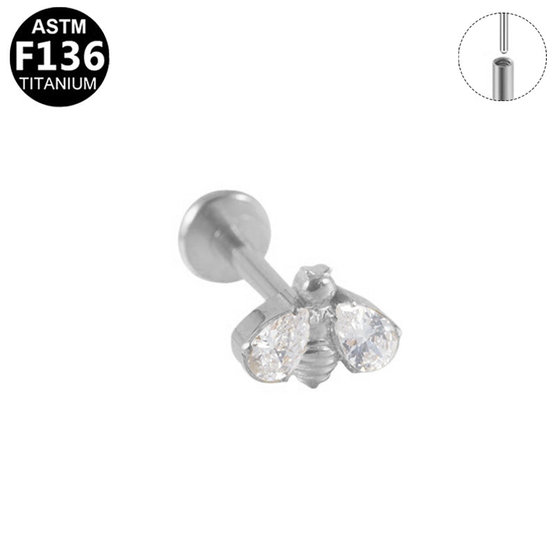 ASTM F136 Titanium 16G Bee CZ Threadless Labret 16G 8mm Cartilage Tragus Hypoallergenic Piercing Jewelry