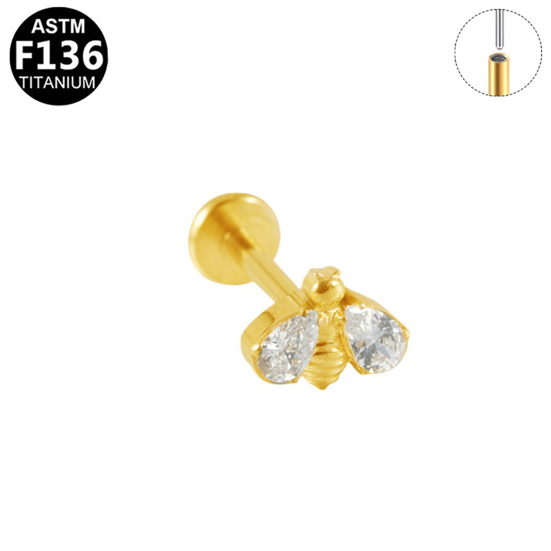 ASTM F136 Titanium 16G Bee CZ Threadless Labret 16G 8mm Cartilage Tragus Hypoallergenic Piercing Jewelry