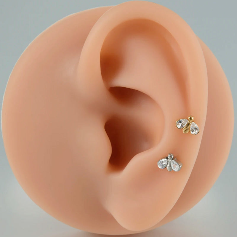 ASTM F136 Titanium 16G Bee CZ Threadless Labret 16G 8mm Cartilage Tragus Hypoallergenic Piercing Jewelry