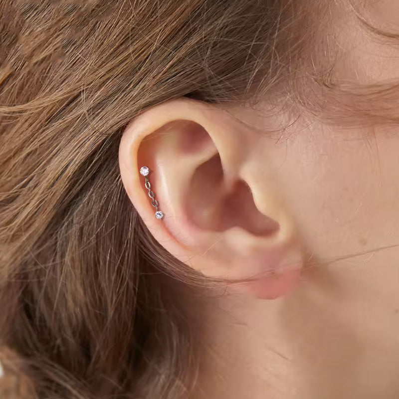 ASTM F136 Titanium 16G Double CZ Dangle Threadless Labret 16G 8mm Cartilage Tragus Hypoallergenic Piercing Jewelry