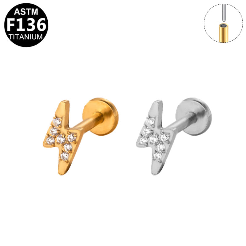 ASTM F136 Titanium 16G Bolt Paved CZ Threadless Labret 16G/18G Cartilage Tragus Lip Hypoallergenic Piercing Jewelry