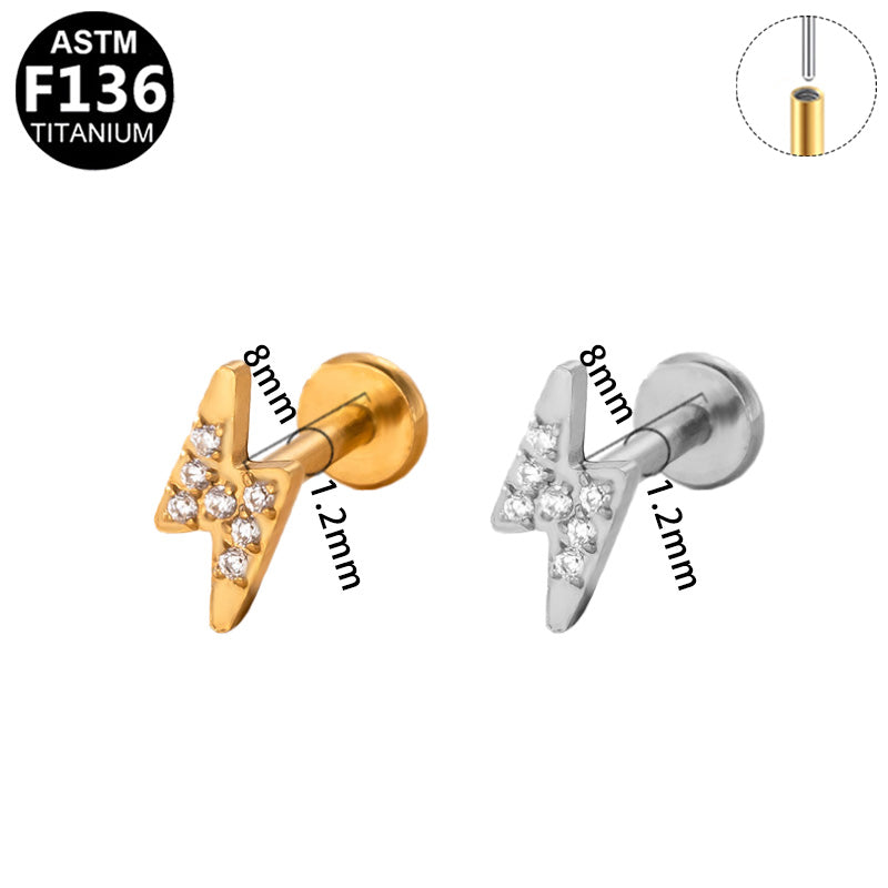 ASTM F136 Titanium 16G Bolt Paved CZ Threadless Labret 16G/18G Cartilage Tragus Lip Hypoallergenic Piercing Jewelry