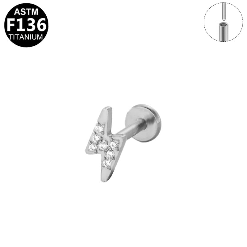ASTM F136 Titanium 16G Bolt Paved CZ Threadless Labret 16G/18G Cartilage Tragus Lip Hypoallergenic Piercing Jewelry