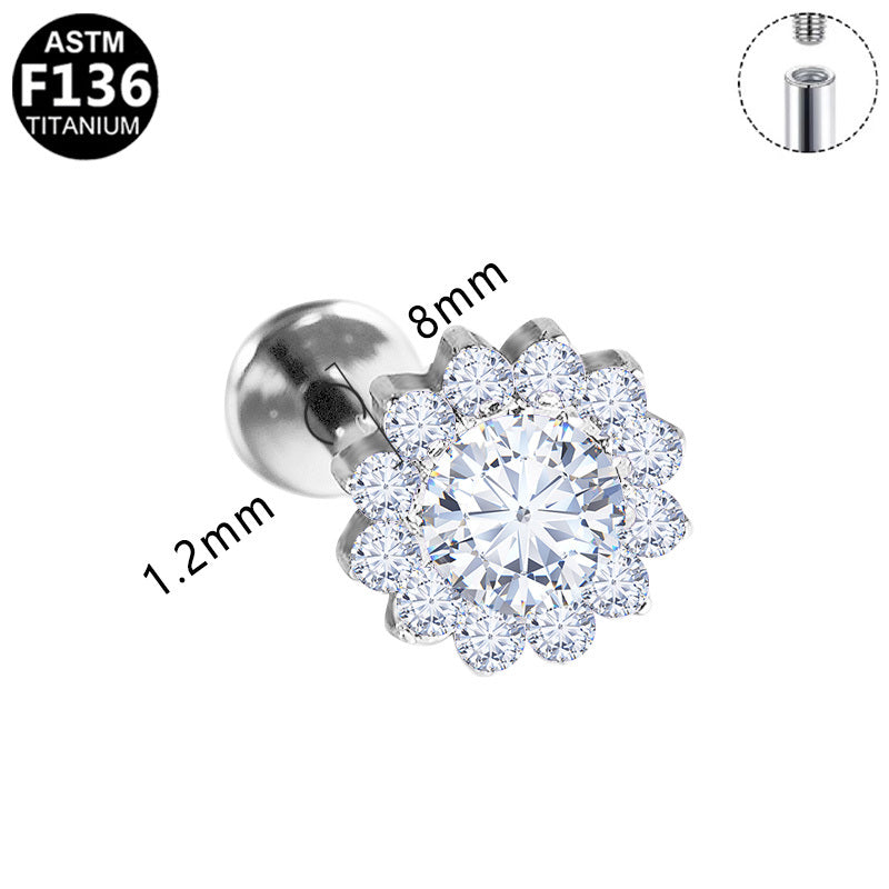 ASTM F136 Titanium 16G Halo Sunflower Paved CZ Internal Thread Labret Hypoallergenic Piercing Jewelry