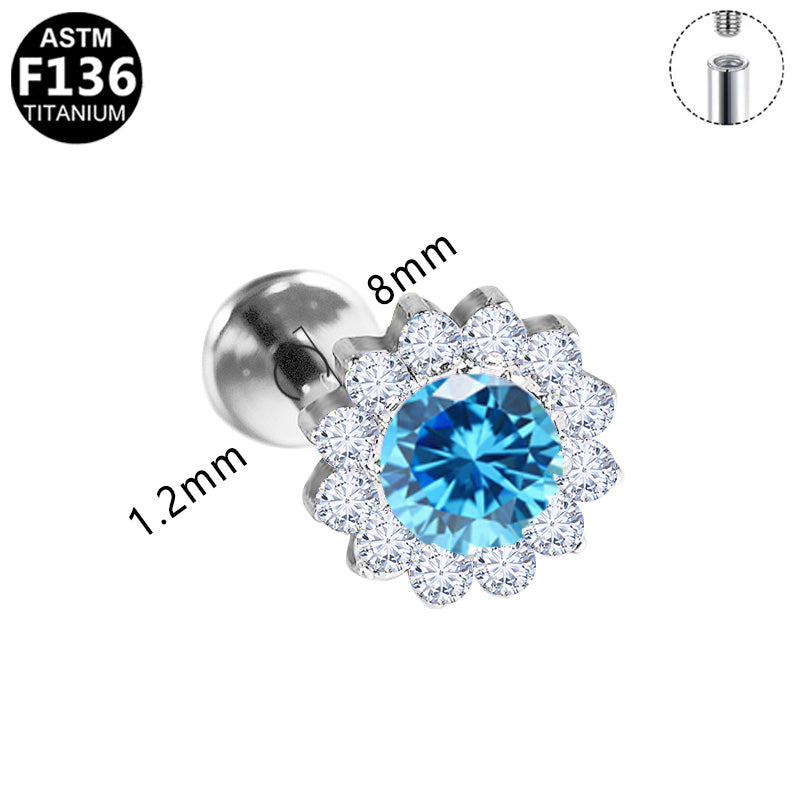 ASTM F136 Titanium 16G Halo Sunflower Paved CZ Internal Thread Labret Hypoallergenic Piercing Jewelry