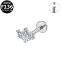 ASTM F136 Titanium Internal Thread Labret Stud Crown Cut CZ Helix Cartilage Hypoallergenic Piercing Jewelry