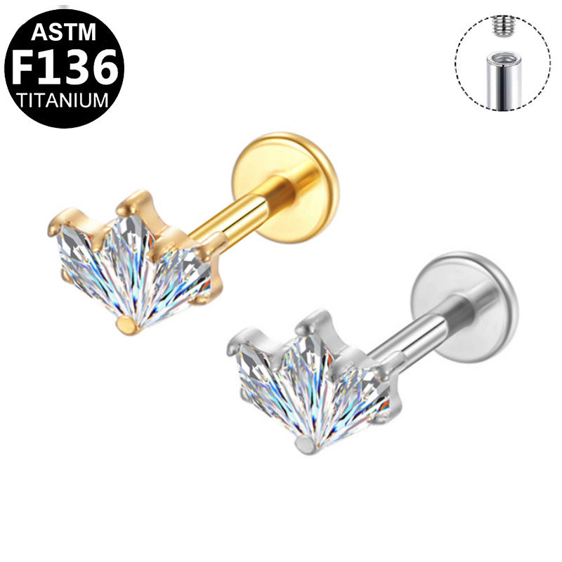 ASTM F136 Titanium Internal Thread Labret Stud Crown Cut CZ Helix Cartilage Hypoallergenic Piercing Jewelry