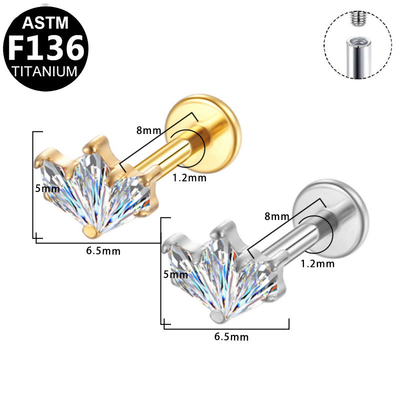 ASTM F136 Titanium Internal Thread Labret Stud Crown Cut CZ Helix Cartilage Hypoallergenic Piercing Jewelry