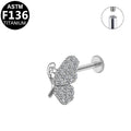 ASTM F136 Titanium 16G Internal Thread Labret Stud Full Paved CZ Butterfly Helix Cartilage Hypoallergenic Piercing Jewelry