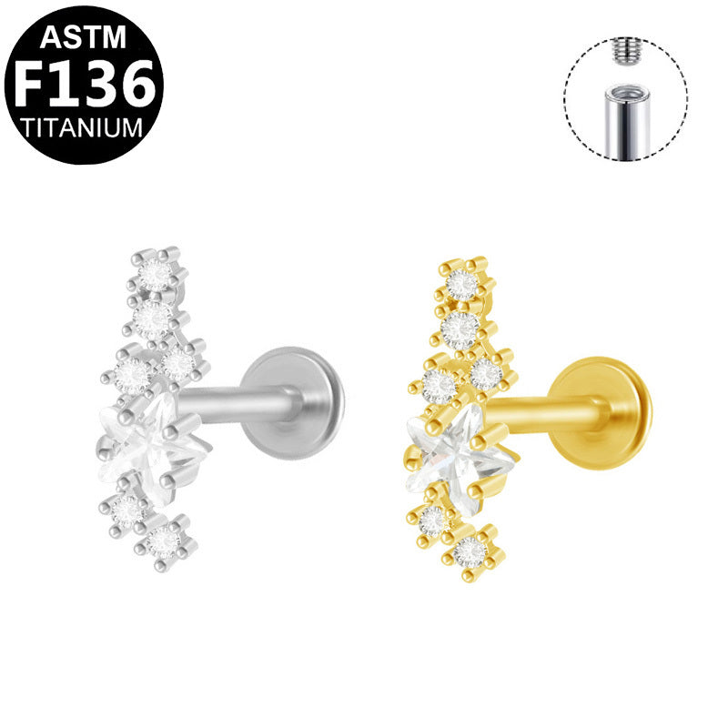 ASTM F136 Titanium 16G Internal Thread Labret Stud Curved Gradient Star CZ Helix Cartilage Hypoallergenic Piercing Jewelry