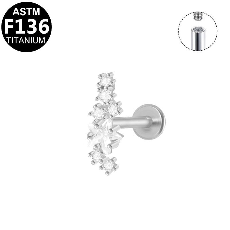 ASTM F136 Titanium 16G Internal Thread Labret Stud Curved Gradient Star CZ Helix Cartilage Hypoallergenic Piercing Jewelry
