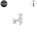 ASTM F136 Titanium 16G Internal Thread Labret Stud Triple Heart CZ Vertical Stack Helix Cartilage Hypoallergenic Piercing Jewelry