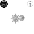 ASTM F136 Titanium 16G Internal Thread Labret Stud Multi Paved CZ Radiant Mini Sun Helix Cartilage Hypoallergenic Piercing Jewelry