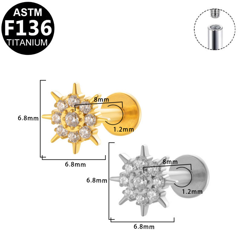ASTM F136 Titanium 16G Internal Thread Labret Stud Multi Paved CZ Radiant Mini Sun Helix Cartilage Hypoallergenic Piercing Jewelry