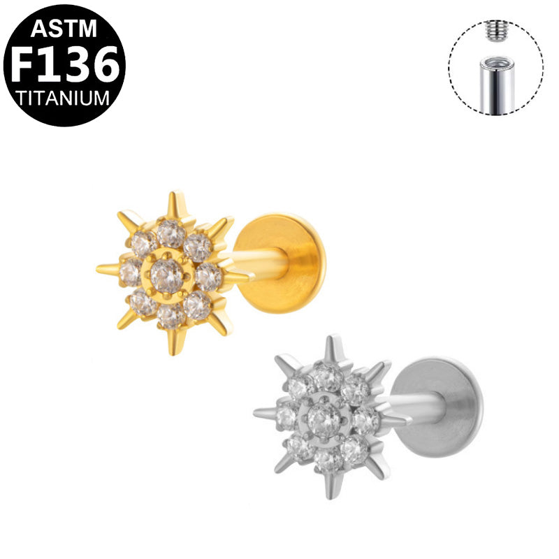ASTM F136 Titanium 16G Internal Thread Labret Stud Multi Paved CZ Radiant Mini Sun Helix Cartilage Hypoallergenic Piercing Jewelry
