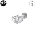ASTM F136 Titanium 16G Internal Thread Labret Stud Triple Marquise CZ Leaf Floral Helix Cartilage Hypoallergenic Piercing Jewelry