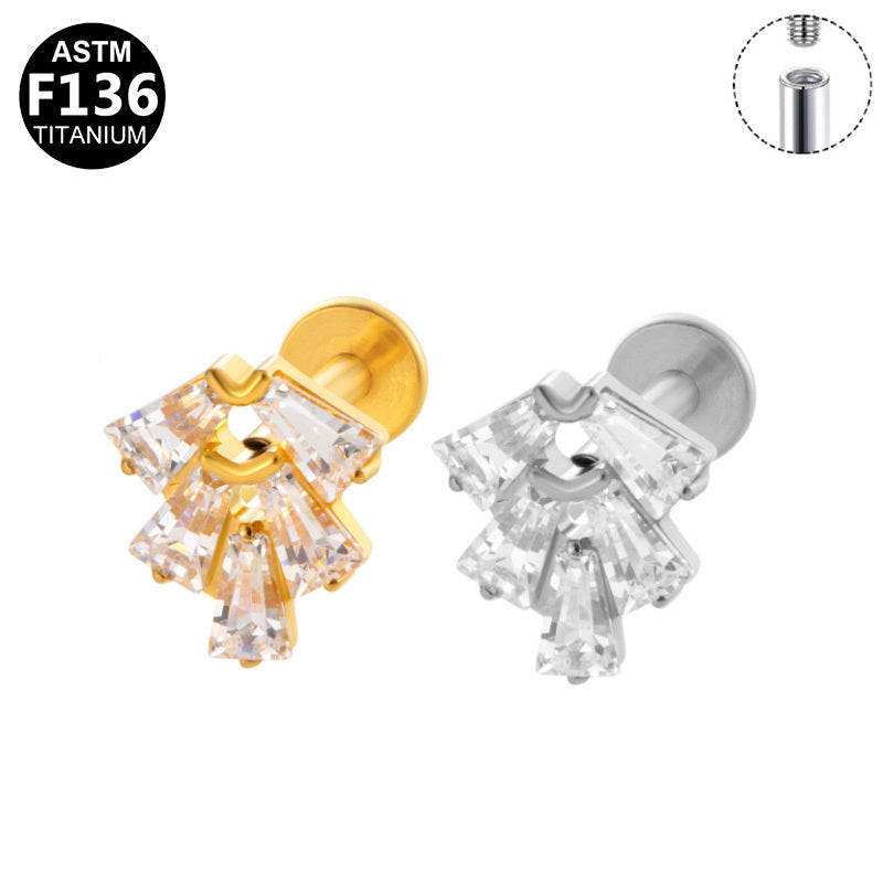 ASTM F136 Titanium 16G Internal Thread Labret Stud Multi Baguette CZ Fan Radiant Helix Cartilage Hypoallergenic Piercing Jewelry