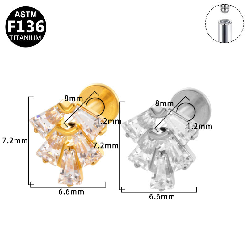 ASTM F136 Titanium 16G Internal Thread Labret Stud Multi Baguette CZ Fan Radiant Helix Cartilage Hypoallergenic Piercing Jewelry