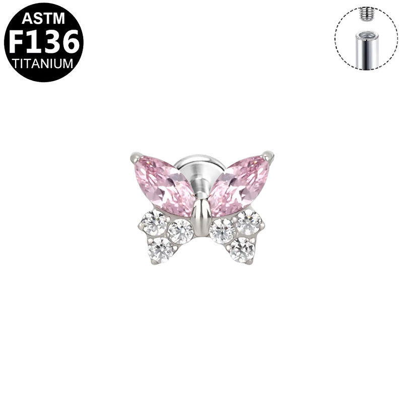 ASTM F136 Titanium 16G Internal Thread Labret Stud Colored Marquise CZ Butterfly Helix Cartilage Hypoallergenic Piercing Jewelry