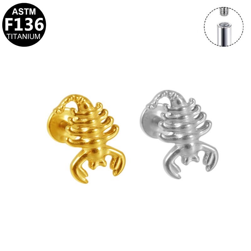 ASTM F136 Titanium 16G Internal Thread Labret Stud 3D Scorpion Helix Cartilage Hypoallergenic Piercing Jewelry