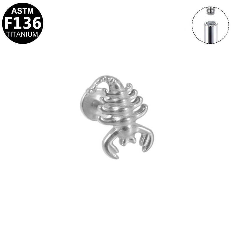 ASTM F136 Titanium 16G Internal Thread Labret Stud 3D Scorpion Helix Cartilage Hypoallergenic Piercing Jewelry