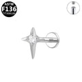 ASTM F136 Titanium 16G Internal Thread Labret Stud Four Pointed Star Single CZ Center  Hypoallergenic Piercing Jewelry