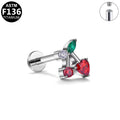 ASTM F136 Titanium 16G Internal Thread Labret Stud Cherry Heart Colored CZ Hypoallergenic Piercing Jewelry