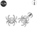 ASTM F136 Titanium 16G Internal Thread Labret Stud CZ Dual Crystal Spider Hypoallergenic Piercing Jewelry