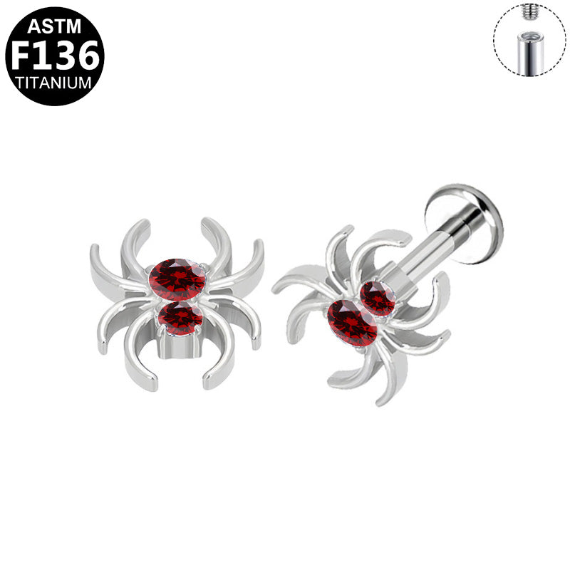 ASTM F136 Titanium 16G Internal Thread Labret Stud Red CZ Spider Hypoallergenic Piercing Jewelry
